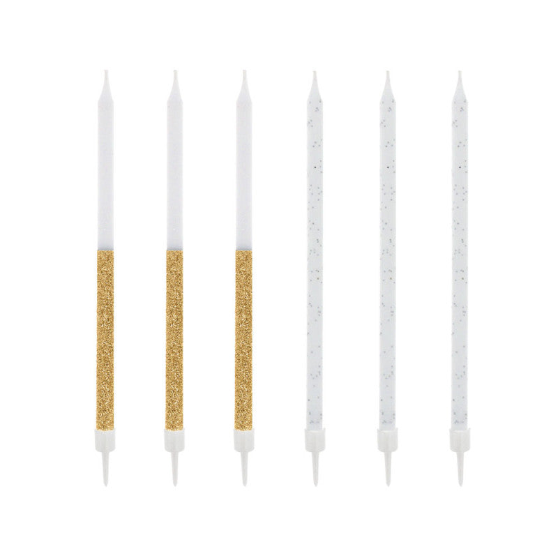 12 bougies bicolores dorées hautes 13 cm