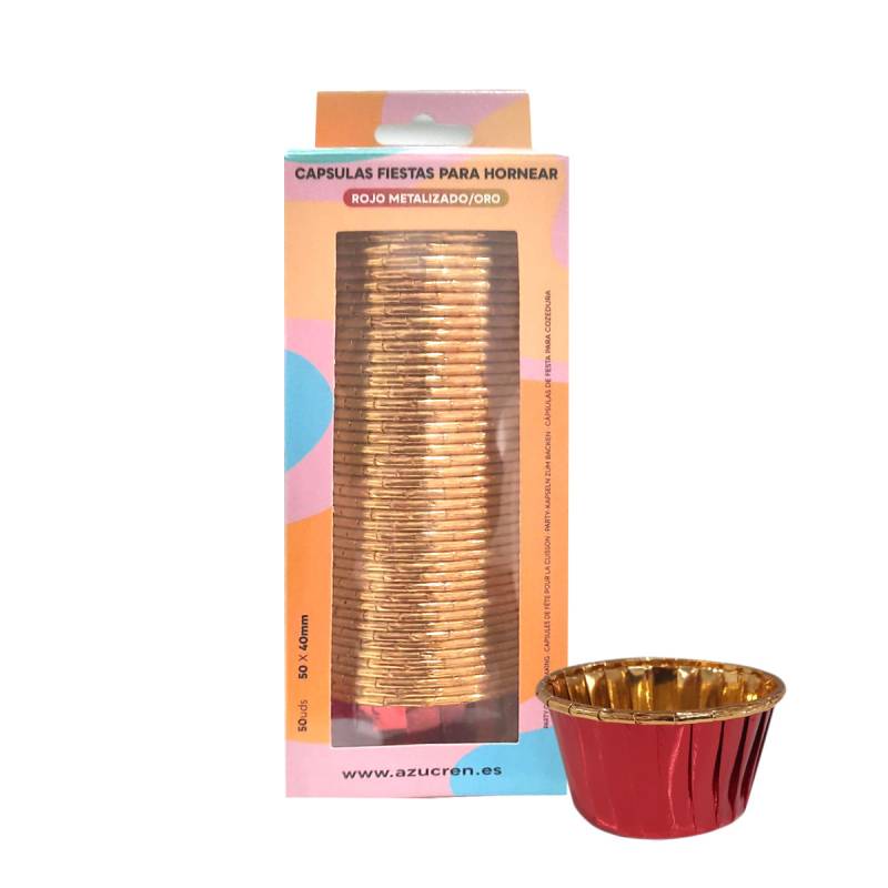 50 caissettes Rouge Or rigide à cupcake