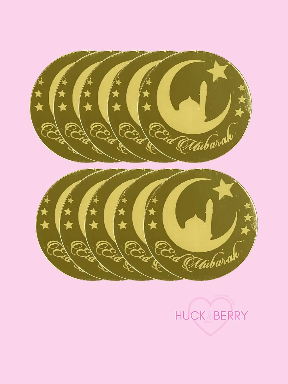 Lot 10 Toppers cupcakes Eid Mubarak lune Or