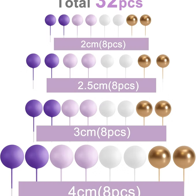 32  boules de decoration pour Gâteau violet lilas blanc or