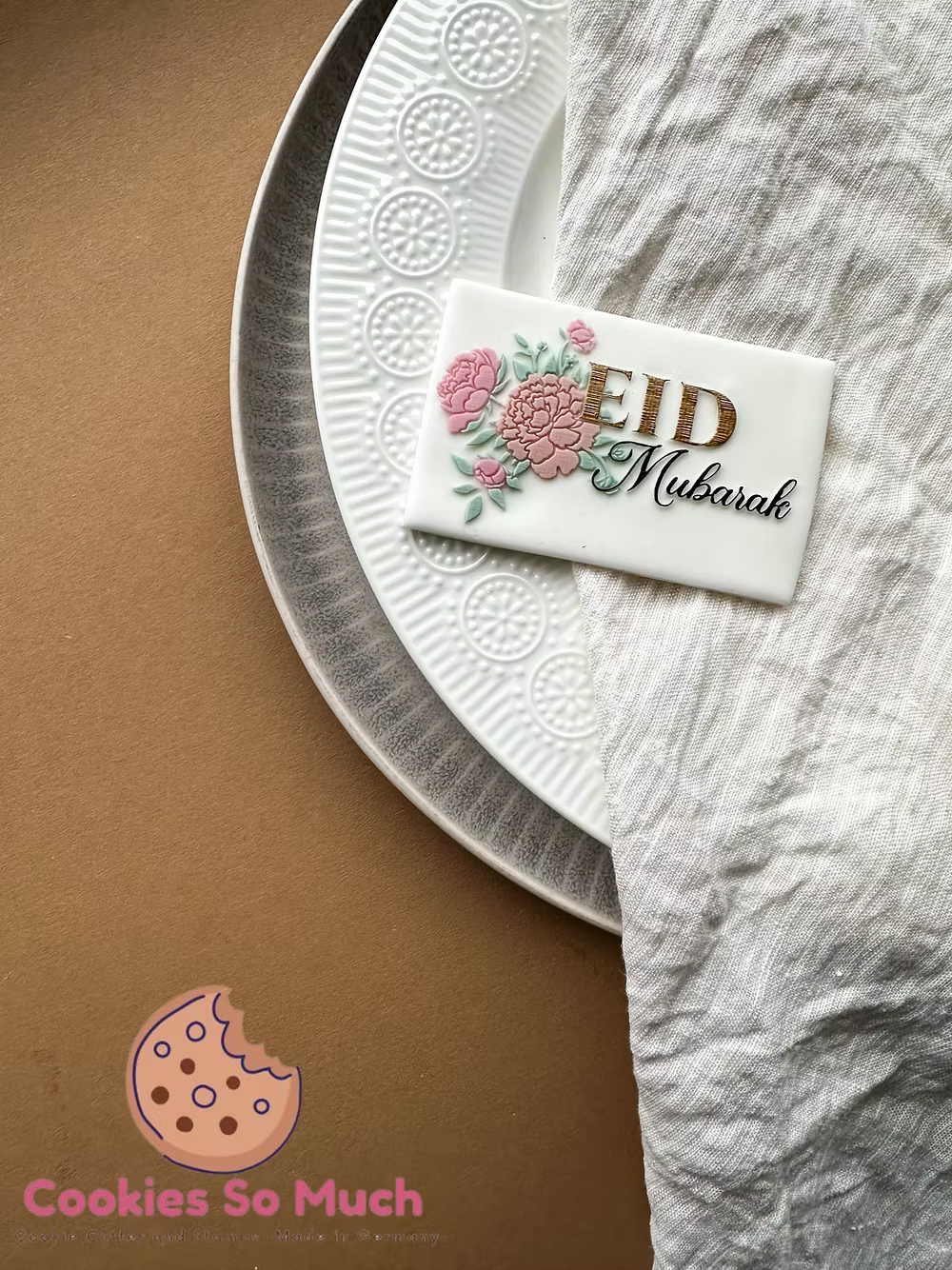 Tampon + Emporte-pièce Eid Mubarak avec des fleurs  - CSM