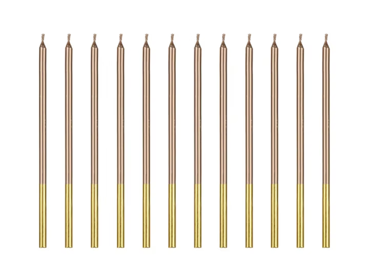 12 bougies d'anniversaire demi-colorées rose gold 14 cm