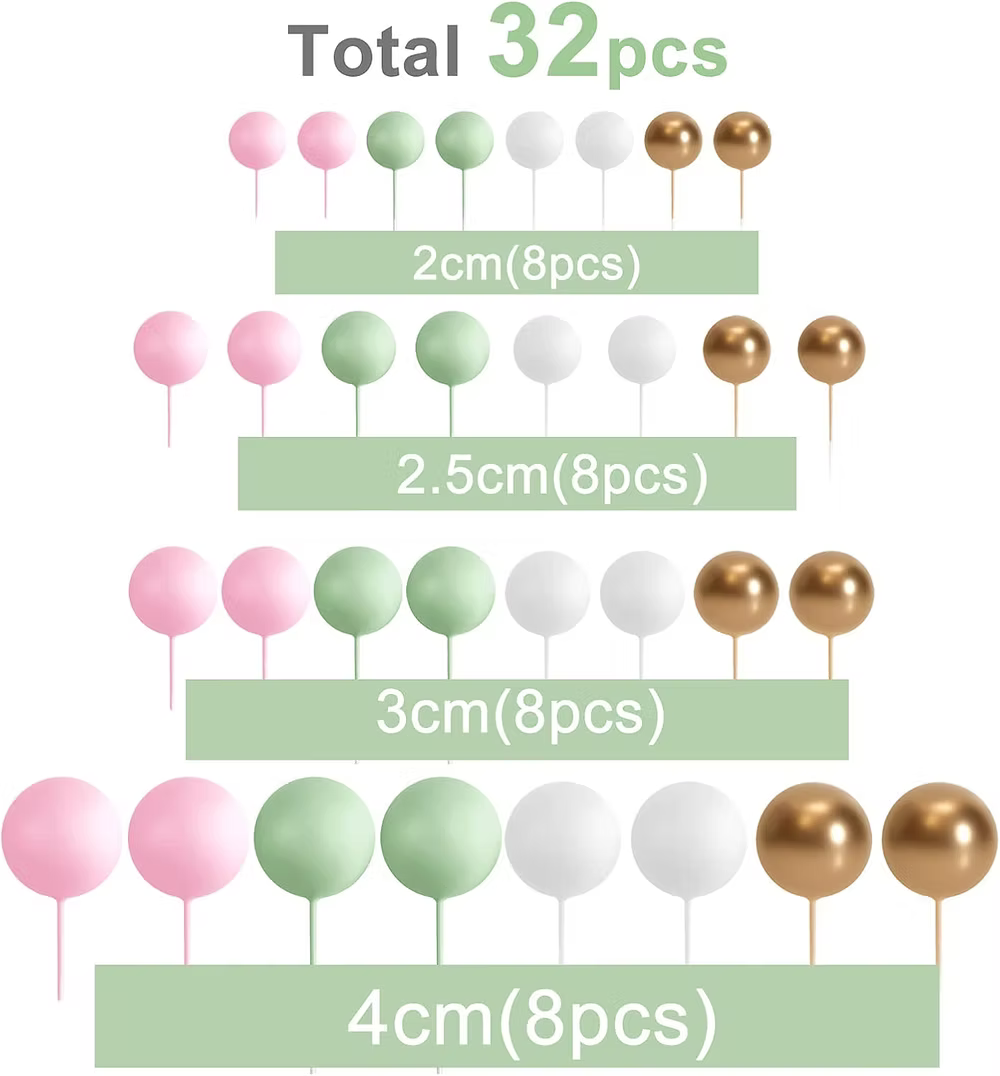32 boules de décoration pour Gâteau rose vert or blanc