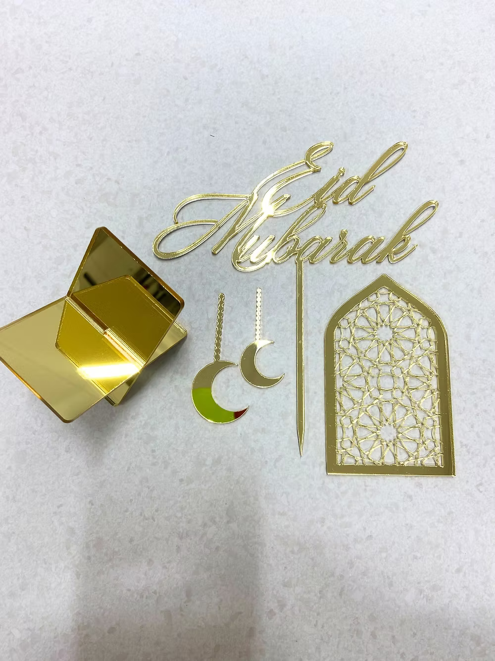 Ensemble de Topper Cake  Modèle Eid Mubarak Or