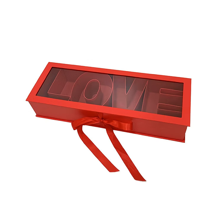 Coffret cadeau rouge LOVE avec fenêtre transparente