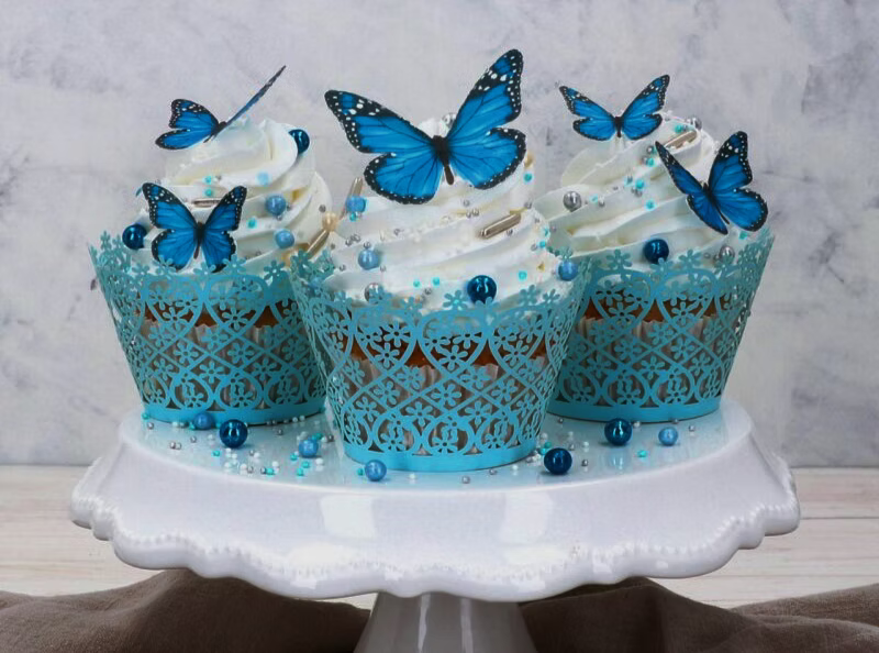 Wafer Paper Papillons découpés Bleu nuit - 29 pièces