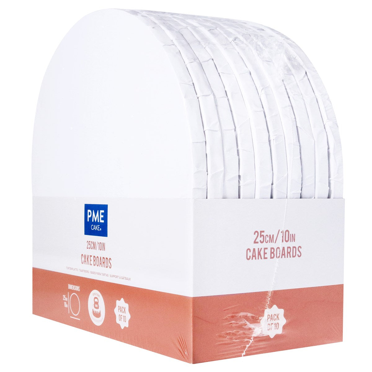 Set de 10 Plateaux à gâteau Ronds avec bords enveloppés Blanches 25cm - PME