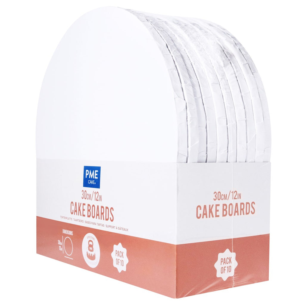 Set de 10 Plateaux à gâteau Ronds avec bords enveloppés Blanches 30 cm - PME