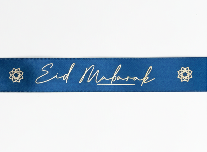 Ruban satin Eid mubarak Bleu