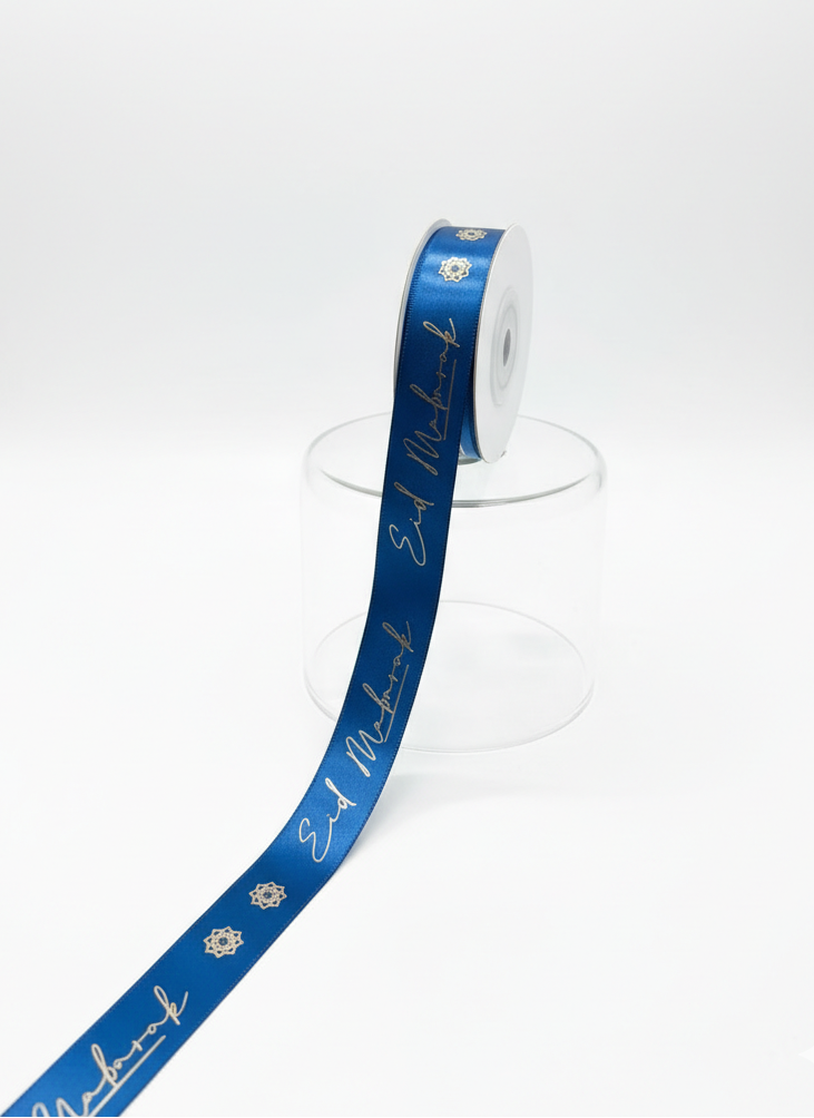 Ruban satin Eid mubarak Bleu