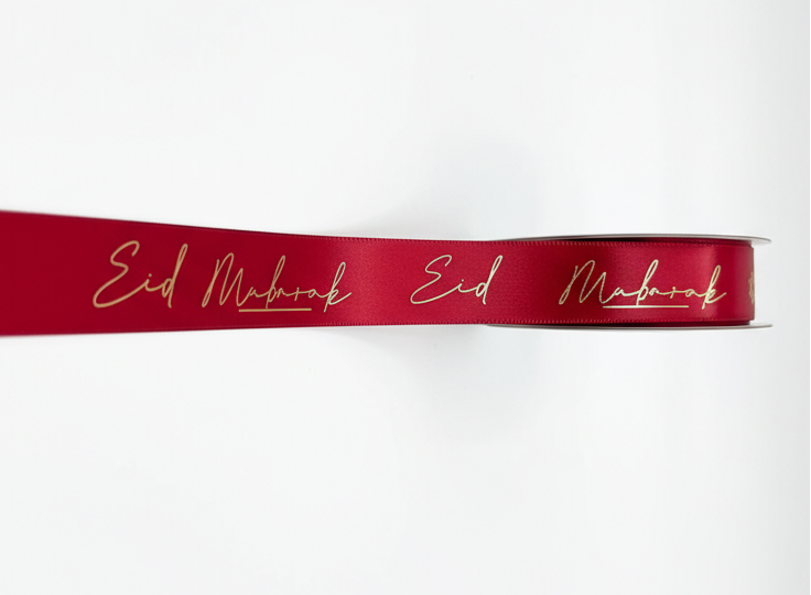 Ruban satin Eid mubarak Rouge