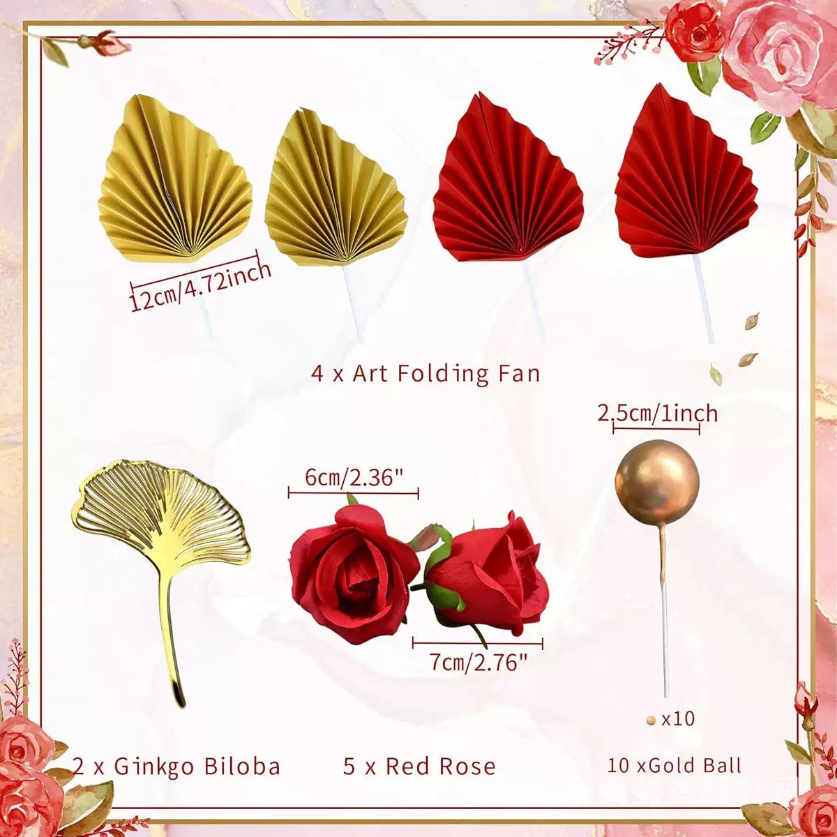 Set décoration palmier gingko rose rouge boule