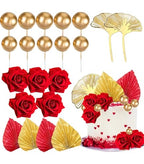 Set décoration palmier gingko rose rouge boule