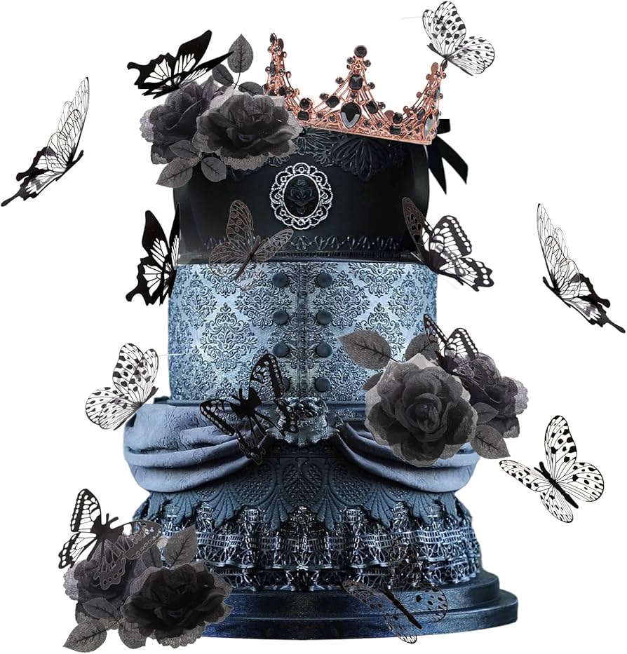 Set décoration couronne rose vintage papillon black
