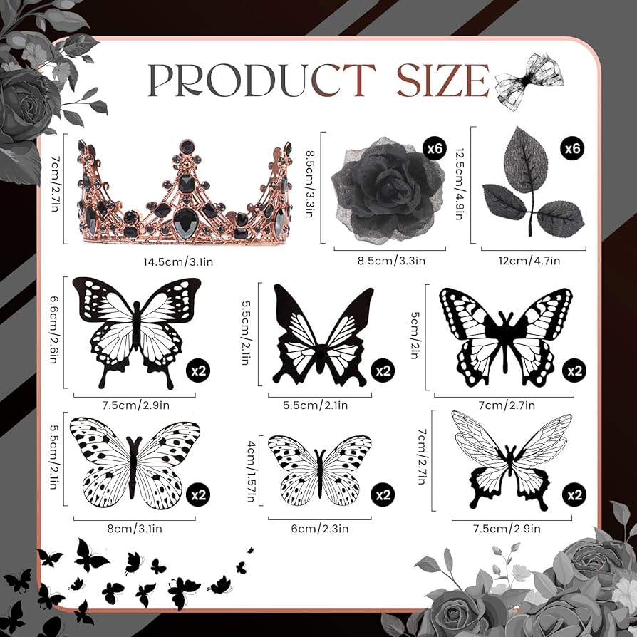 Set décoration couronne rose vintage papillon black