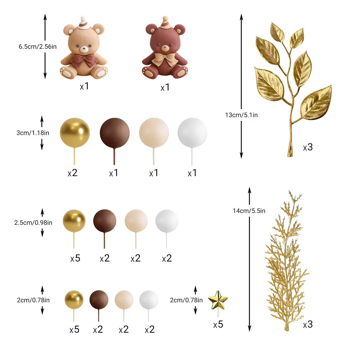 Set décoration ourson marron or boule