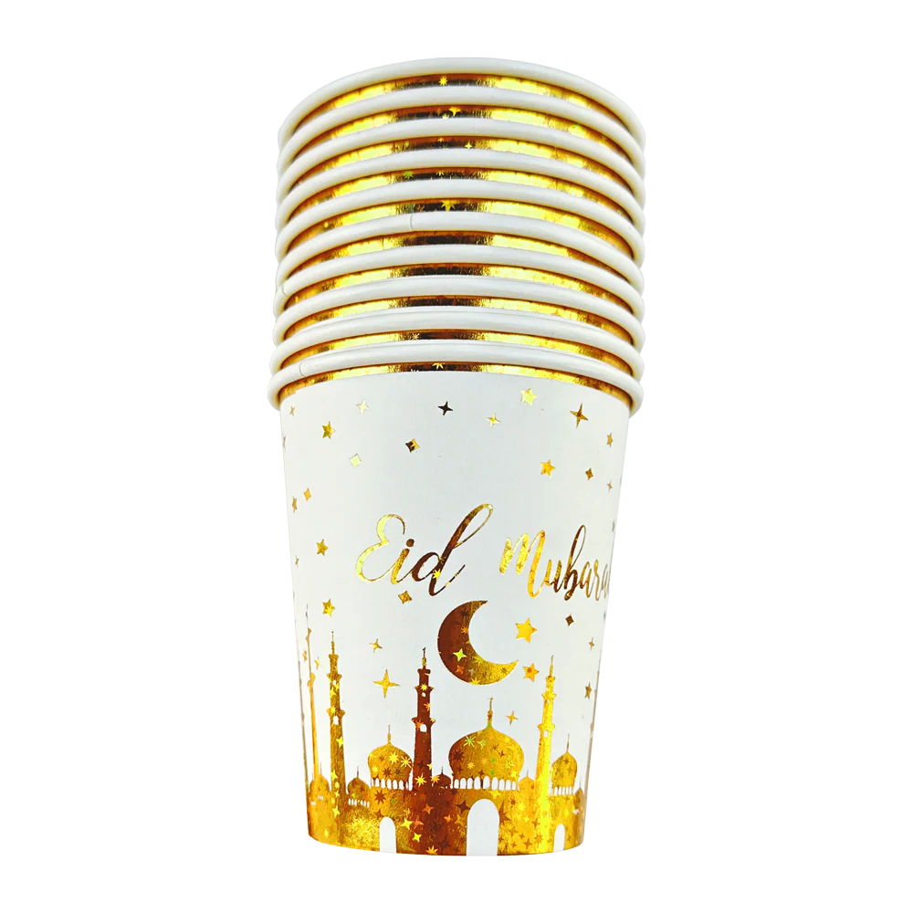 10 Gobelets Eid Mubarak Or & blanc