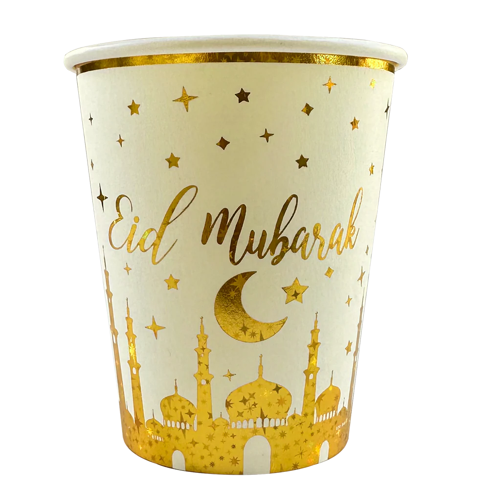 10 Gobelets Eid Mubarak Or & blanc
