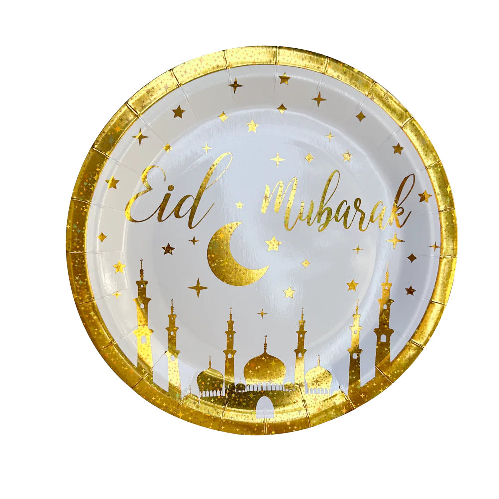 10 Assiettes Eid Mubarak Or & blanc