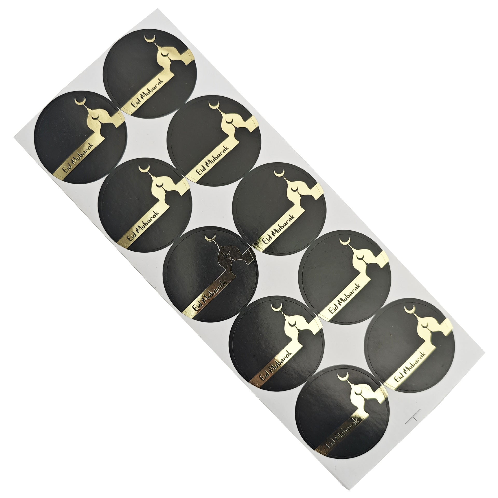 10 Stickers Eid Mubarak Noir & Or