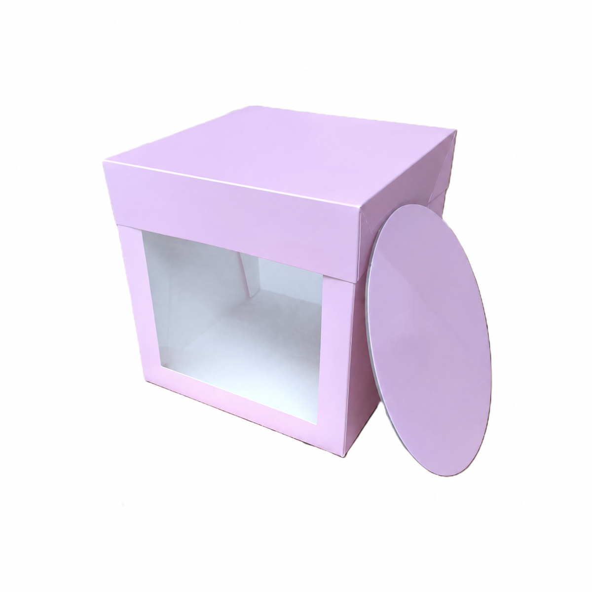 Boite à gateau 25,4 x 25,4  Hauteur 25,4 cm Rose avec fenêtre transparente + Support 3mm Rose