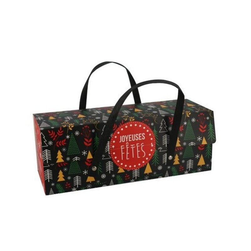 Boîte à bûche à poignées décor scandinave 25 x 11 x 11 cm - Patisdecor