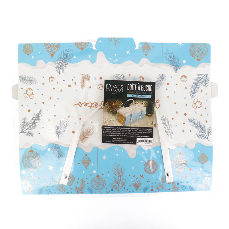 Boîte à bûche à poignées kraft décor glacé 35 x 11 x 11 cm