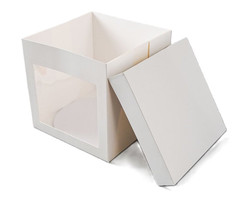 Boite à gateau avec fenêtre transparente + Support 3mm blanc 15,2x15,2x Hauteur20,3 cm