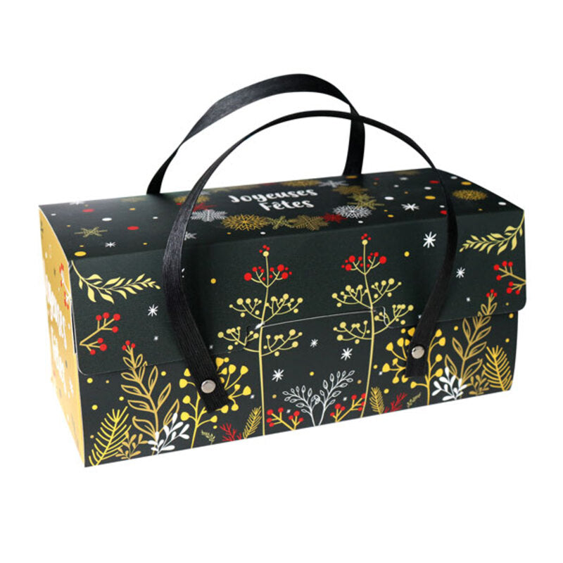 Boîte à bûche à poignée au décor végétal 35 x 11 x 11 cm