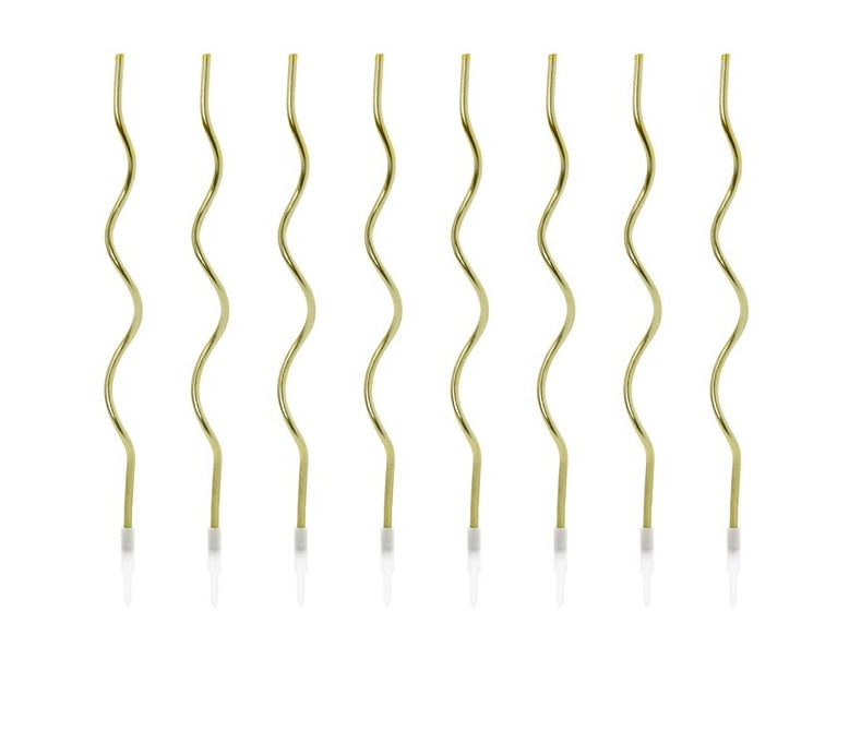 8 bougies d'anniversaire Curl Or 14 cm