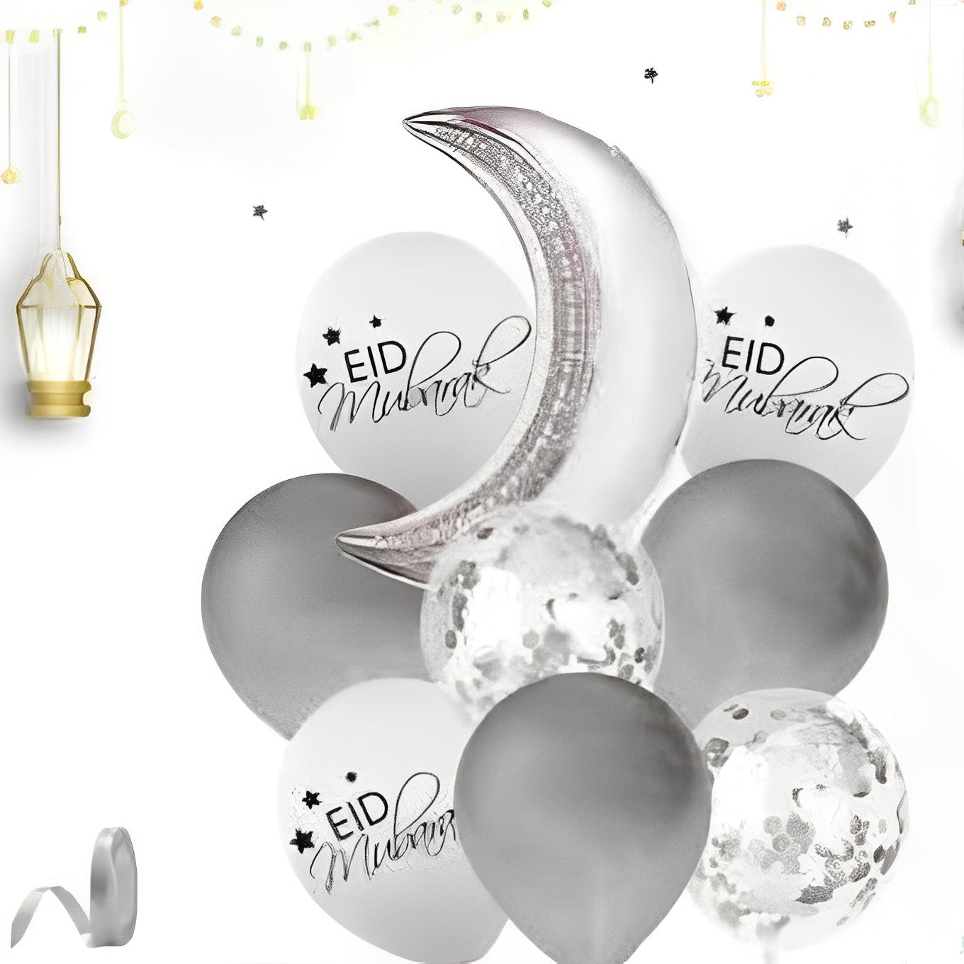 Composition de ballons argent/ blanc x9