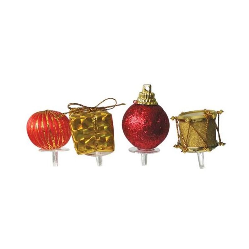 Décors de Noël assortis rouge doré sur pique (x4)
