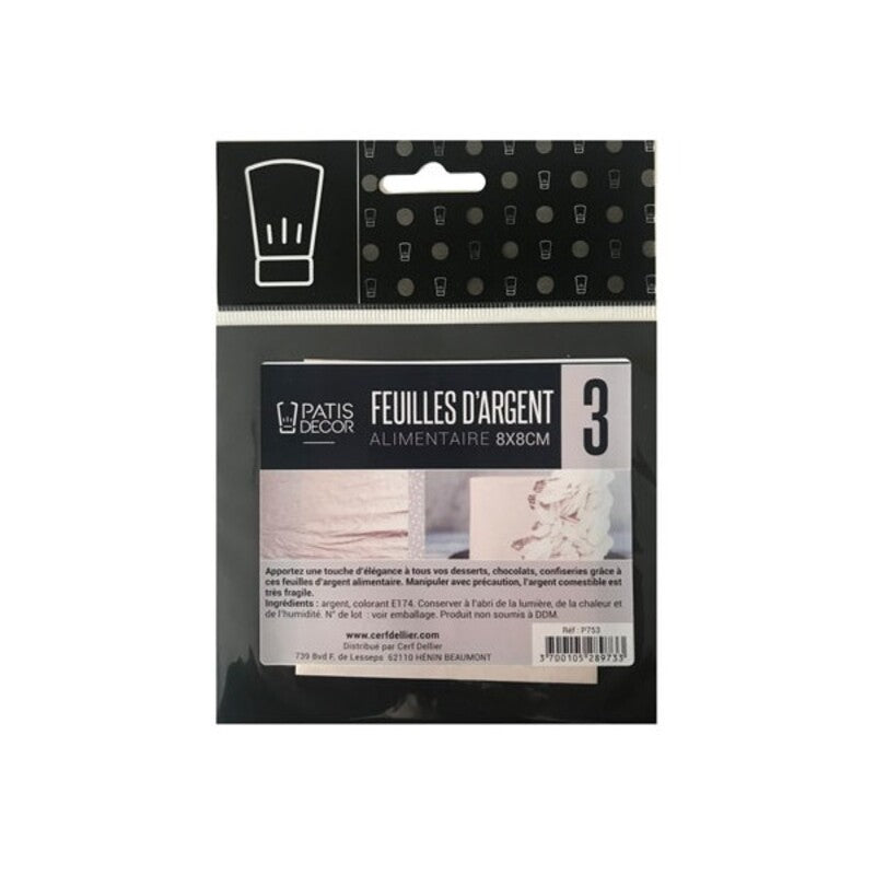 Feuilles d'argent alimentaire (x3) - Patisdecor