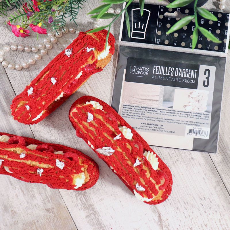 Feuilles d'argent alimentaire (x3) - Patisdecor