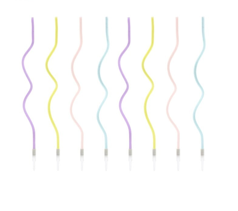 8 bougies d'anniversaire Curl Pastel 14 cm