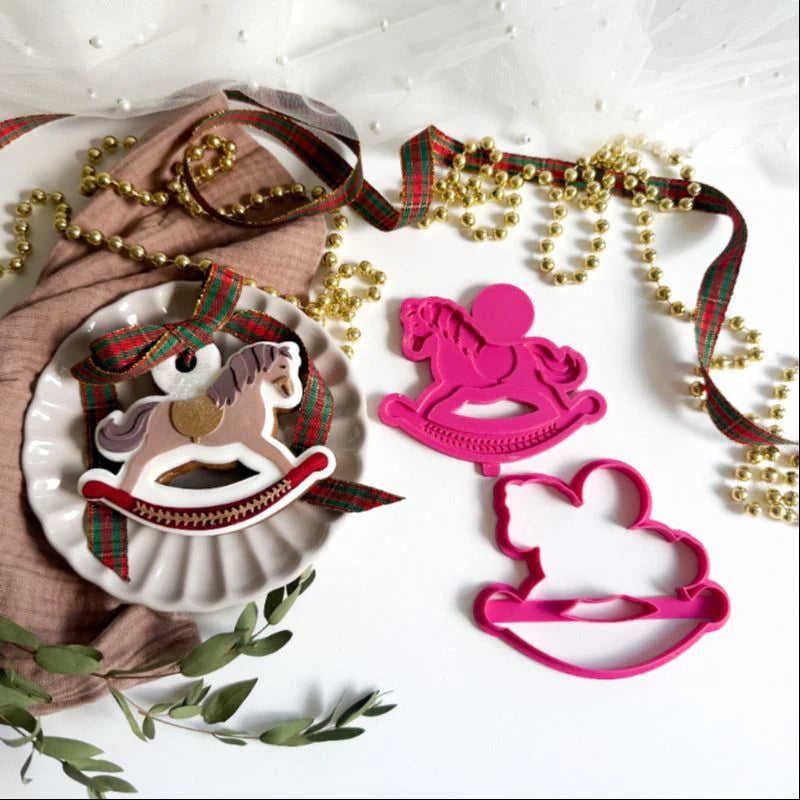 Tampon & cutters à biscuits 3D Cheval à bascule de Noël vintage - Lissie Lou