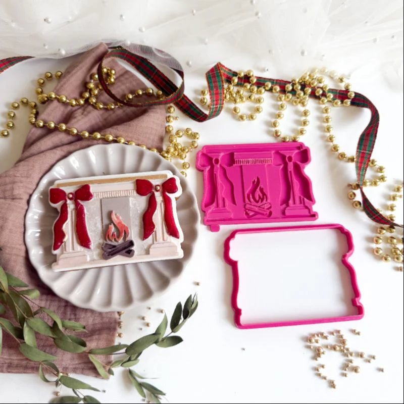 Tampon & cutters à biscuits 3D Cheminée festive avec nœuds - Lissie Lou
