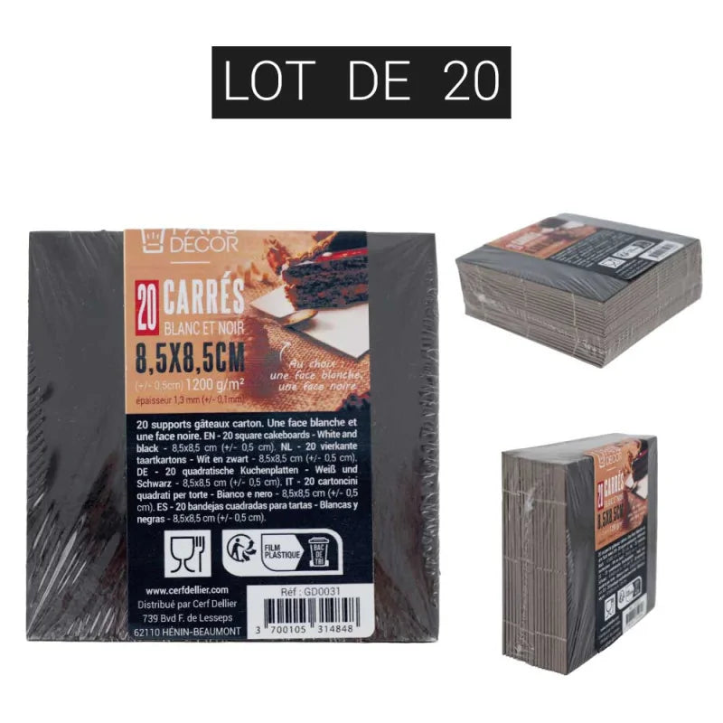 Supports cartonnés à gâteaux carrés blanc et noir (x20)