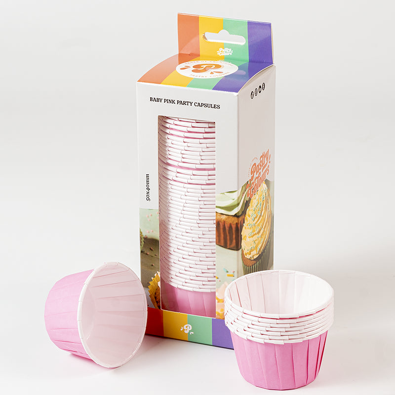 50 caissettes Rose Blanc rigide à cupcake
